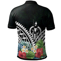 Vanuatu Polo Shirt Vanuatuan Coat of Arms and Polynesian Tropical Flowers White - Polynesian Pride