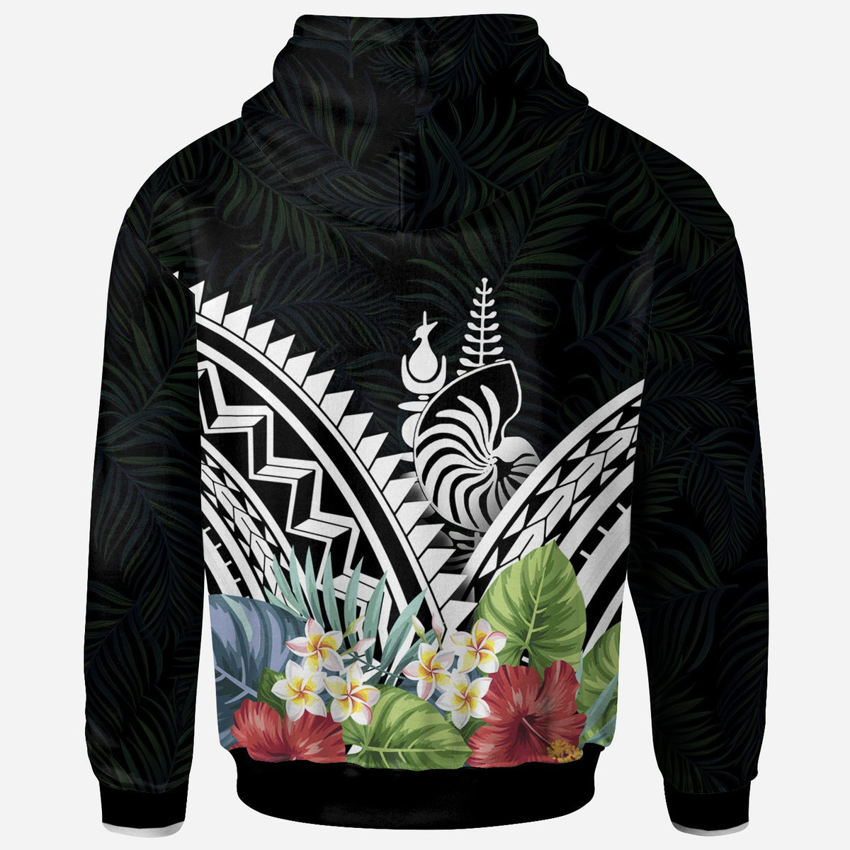 New Caleronia Polynesian Zip up Hoodie New Caleronia Coat of Arms & Polynesian Tropical Flowers White - Polynesian Pride