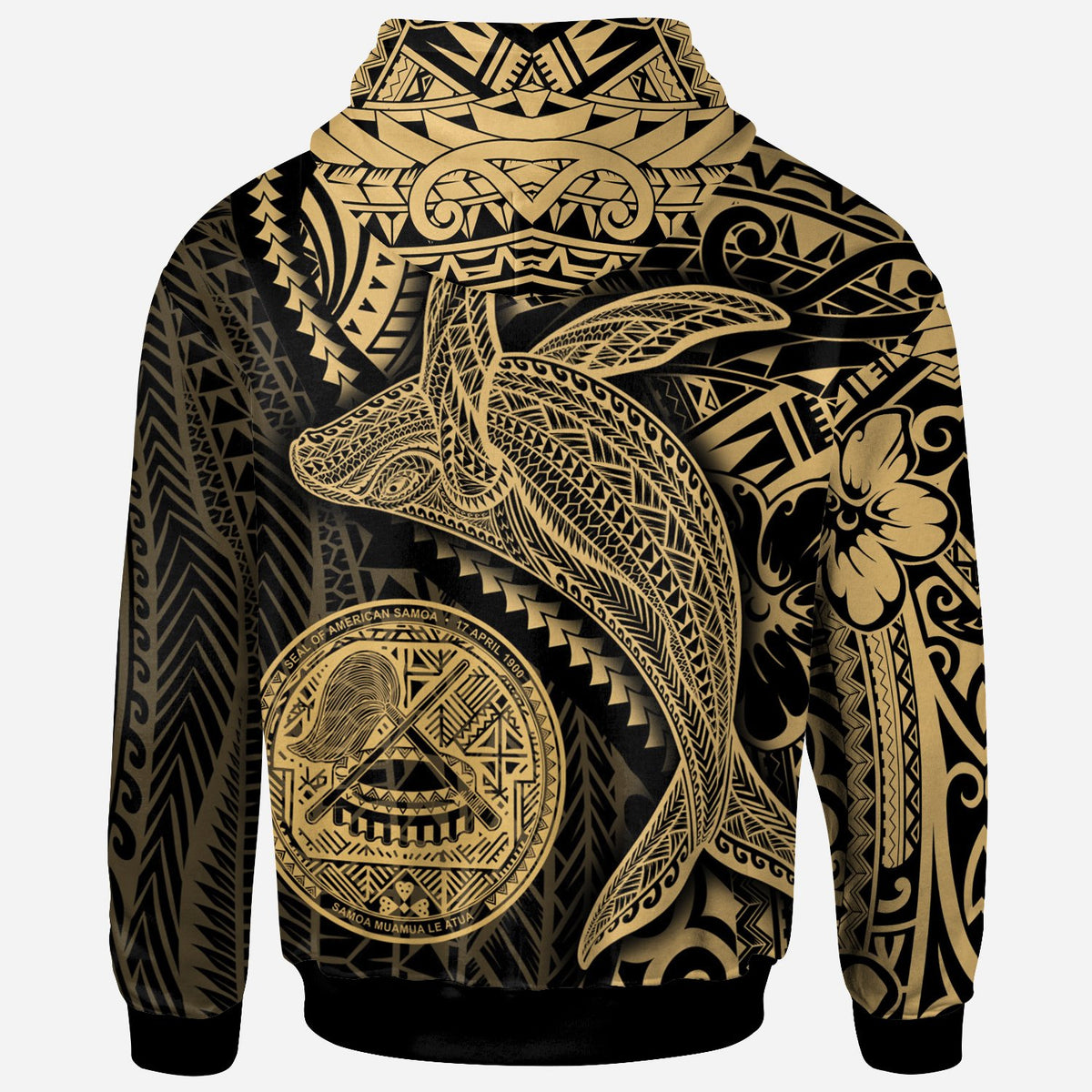 American Samoa Zip up Hoodie Humpback Whale & Coat of Arms Gold - Polynesian Pride