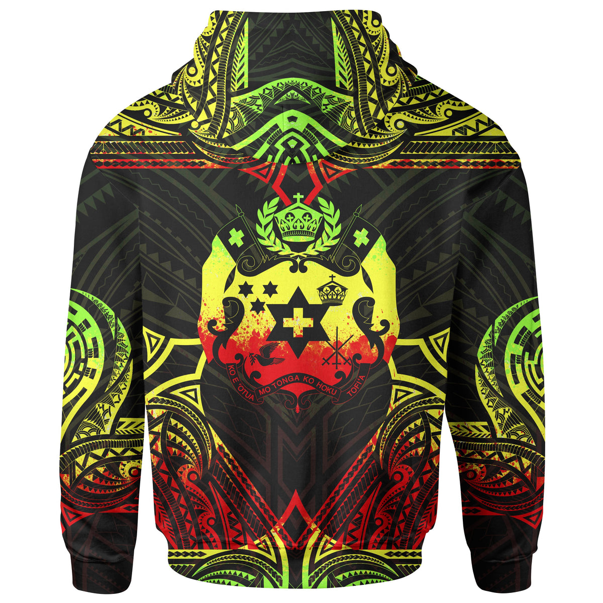 Tonga Custom Zip up Hoodie Coat of Arms With Patterns Reggae Color - Polynesian Pride