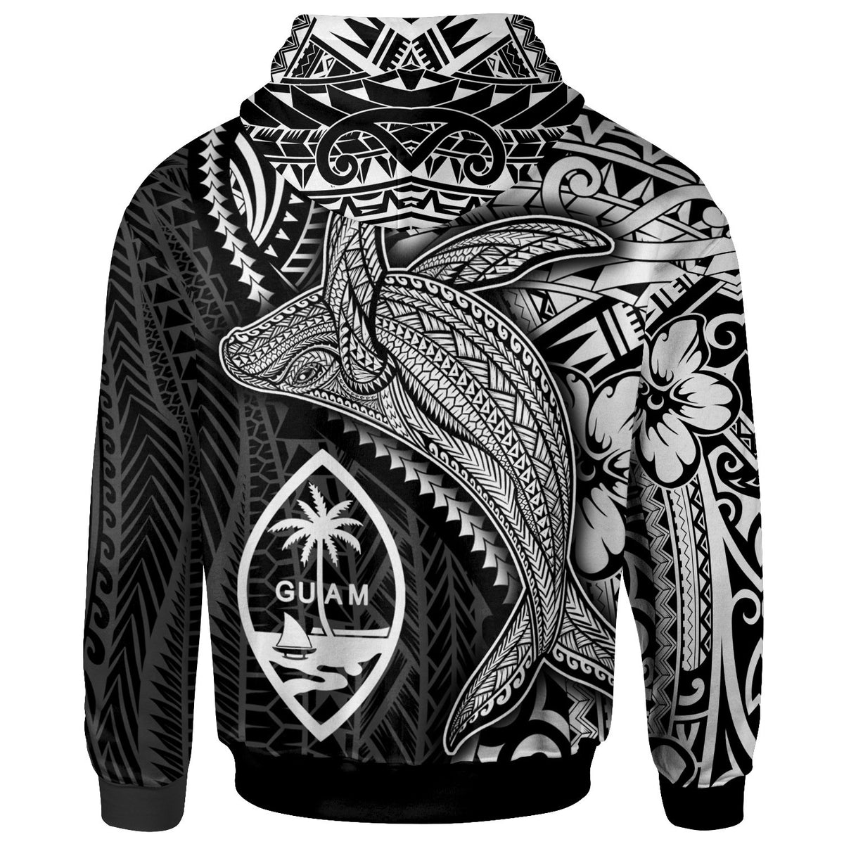 Guam Zip up Hoodie Humpback Whale & Coat of Arms White - Polynesian Pride