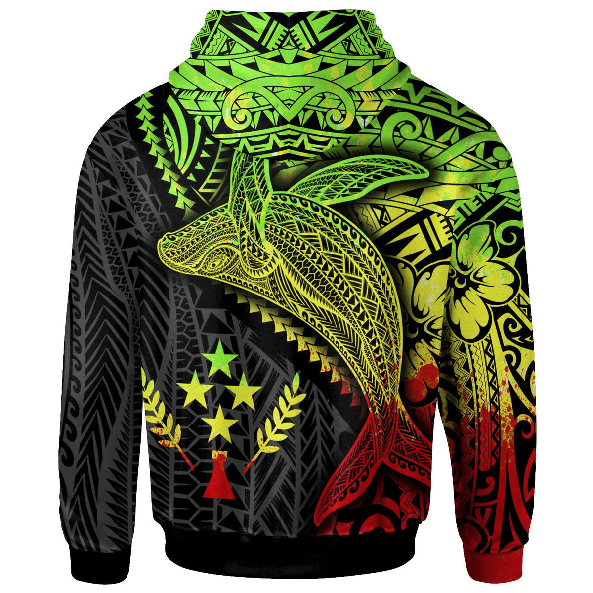 Kosrae Zip up Hoodie Humpback Whale & Coat of Arms Reggae - Polynesian Pride