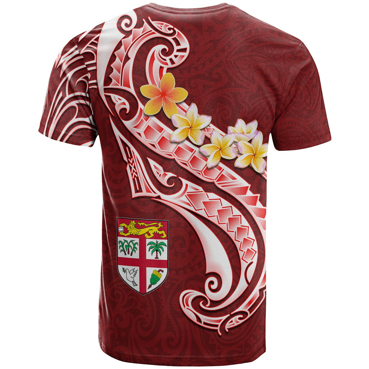 Fiji Custom T Shirt Fijian Seal Polynesian Patterns Plumeria (Red) - Polynesian Pride