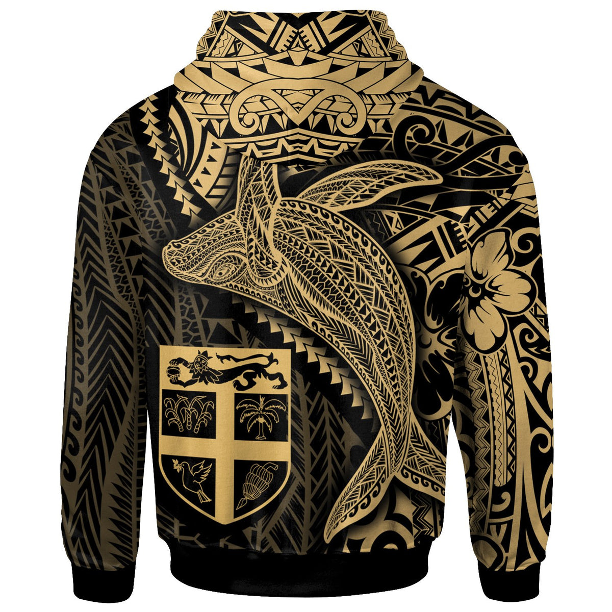Fiji Hoodie Humpback Whale & Coat of Arms Gold - Polynesian Pride