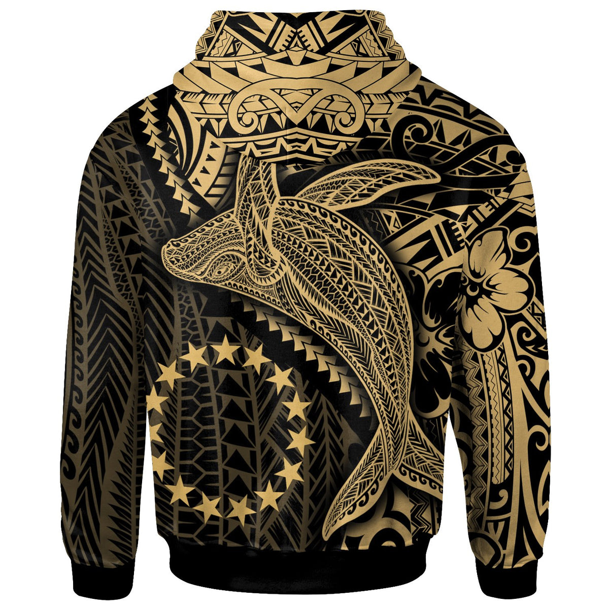 Cook Islands Zip up Hoodie Humpback Whale & Coat of Arms Gold - Polynesian Pride