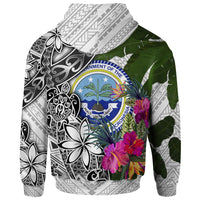 Federated States of Micronesia Hoodie White Turtle Plumeria Banana Leaf - Polynesian Pride