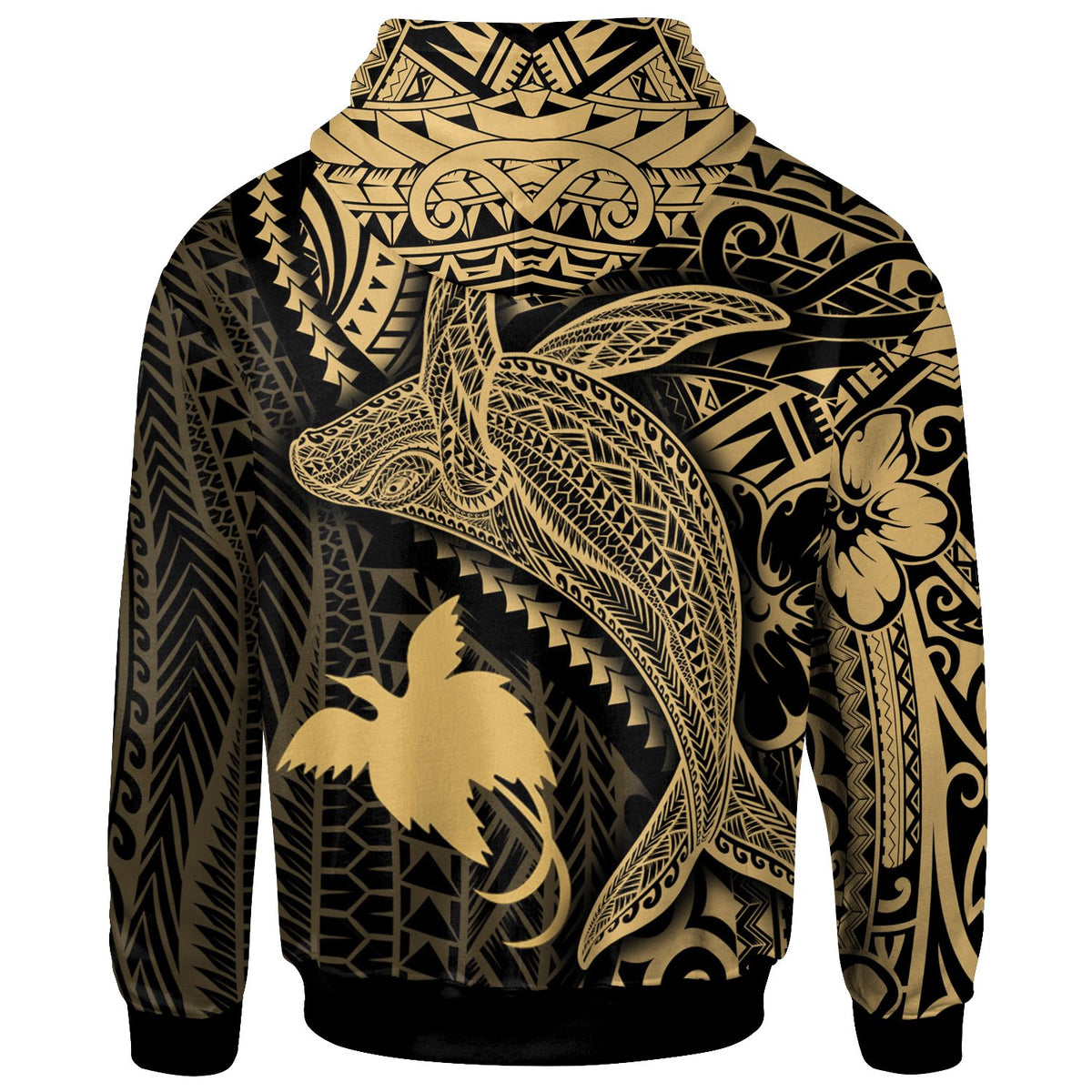Papua New Guinea Hoodie Humpback Whale & Coat of Arms Gold - Polynesian Pride