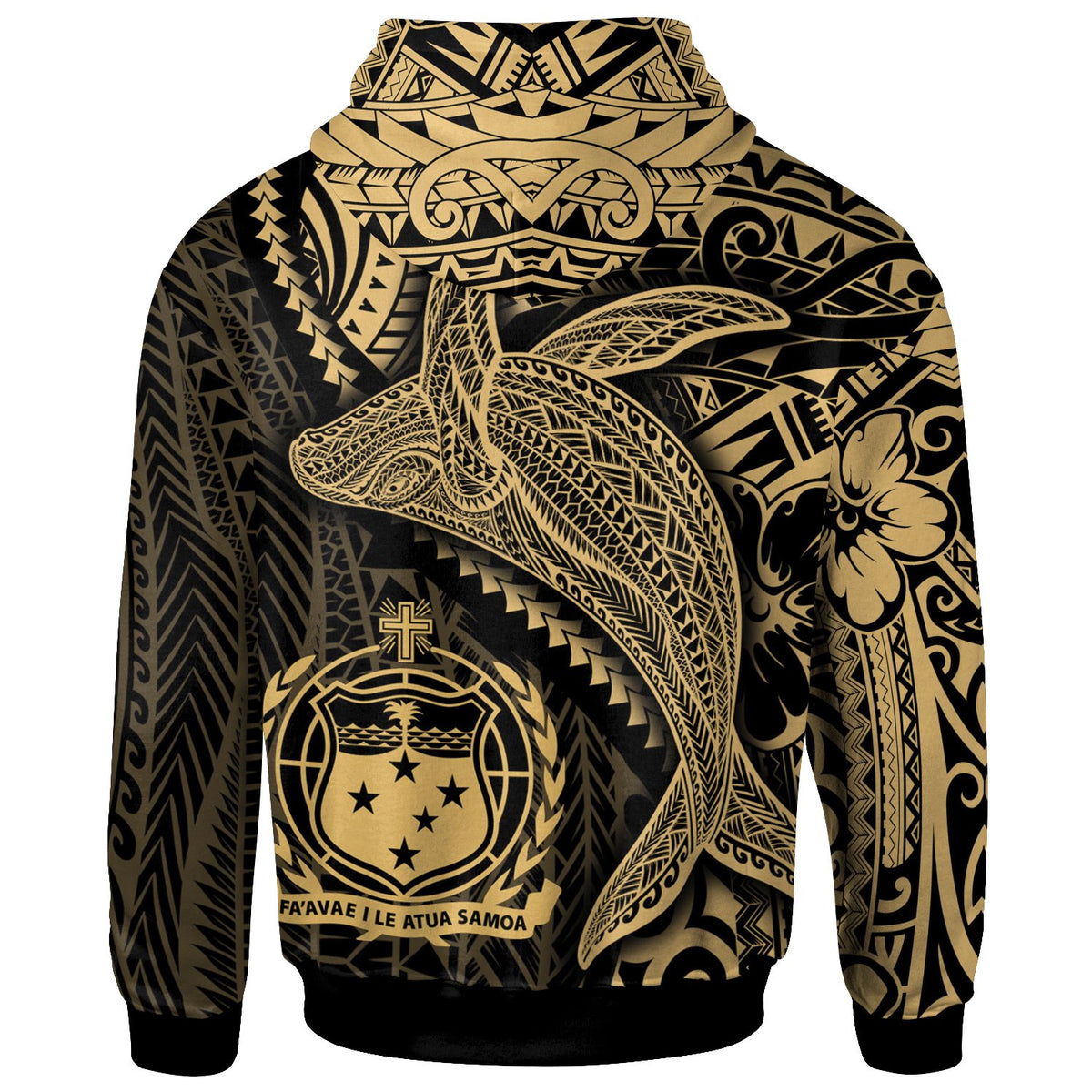 Samoa Zip up Hoodie Humpback Whale & Coat of Arms Gold - Polynesian Pride