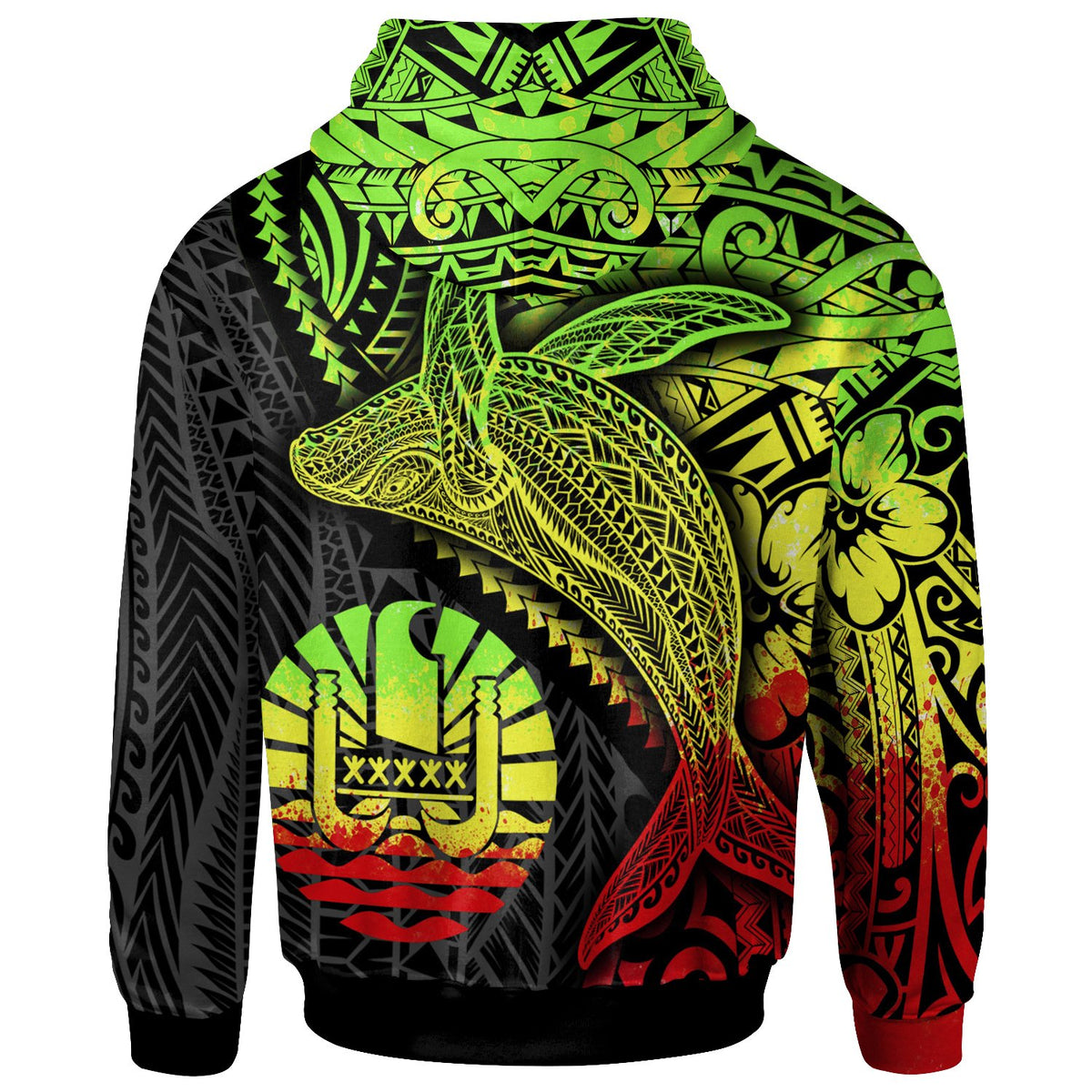 Tahiti Zip up Hoodie Humpback Whale & Coat of Arms Reggae - Polynesian Pride