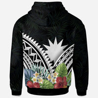 Nauru Polynesian Zip up Hoodie Nauru Coat of Arms & Polynesian Tropical Flowers White - Polynesian Pride