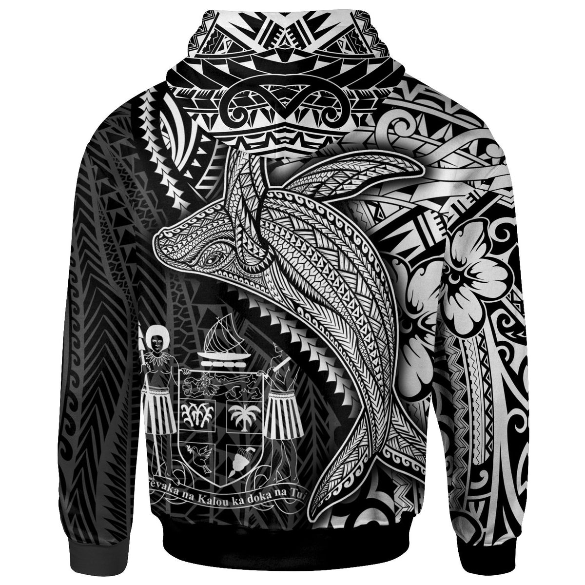 Fiji Hoodie Humpback Whale & Coat of Arms White - Polynesian Pride