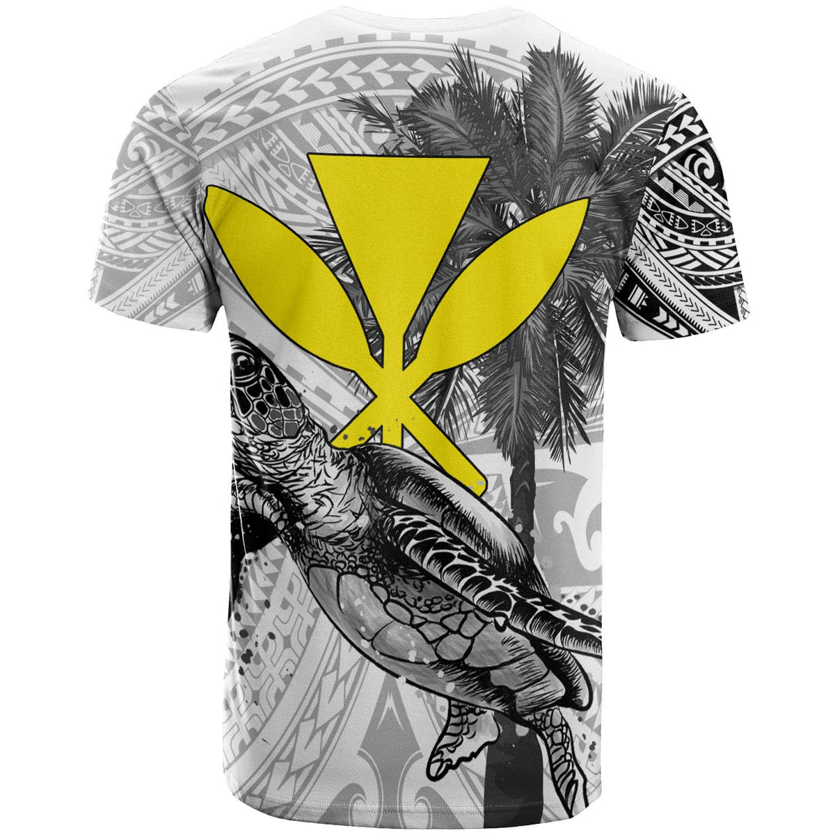Hawaii Custom T Shirt Turtle Palm Tree White - Polynesian Pride