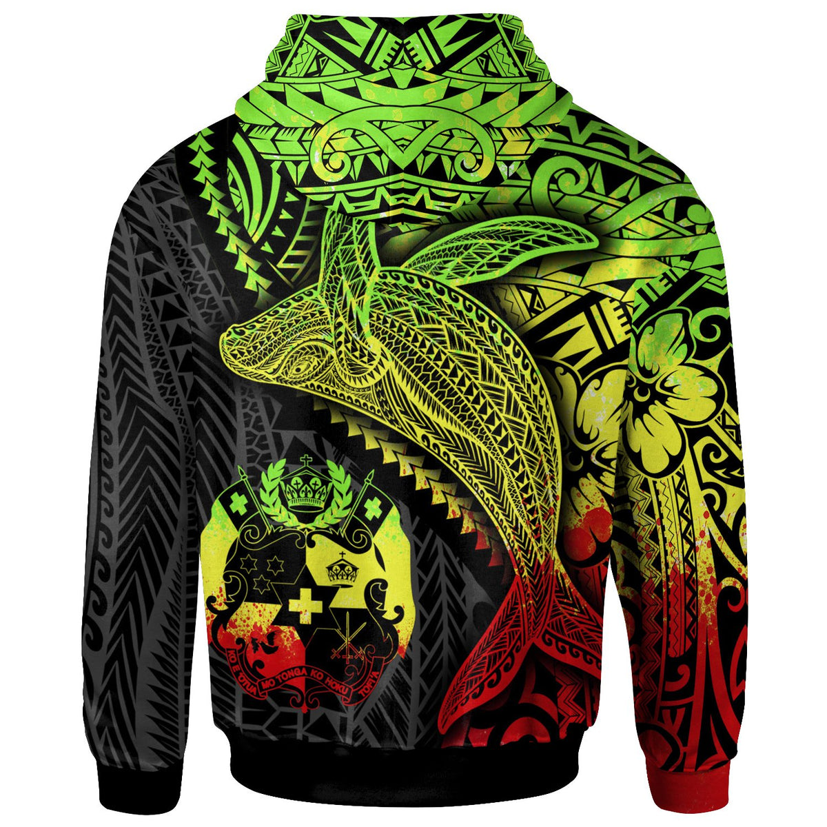 Tonga Zip up Hoodie Humpback Whale & Coat of Arms Reggae Unisex Reggae - Polynesian Pride