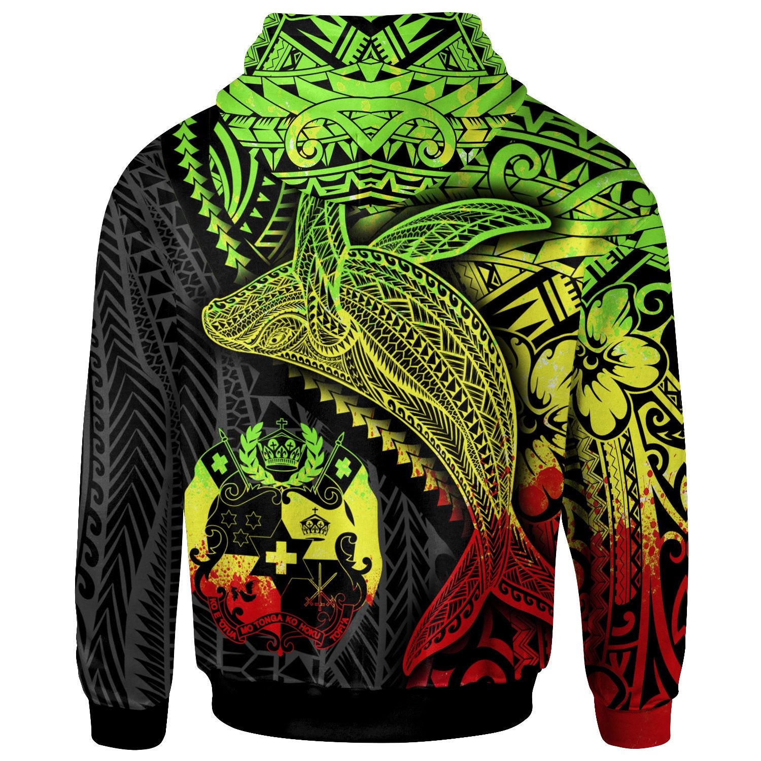 Tonga Zip up Hoodie Humpback Whale & Coat of Arms Reggae Unisex Reggae - Polynesian Pride