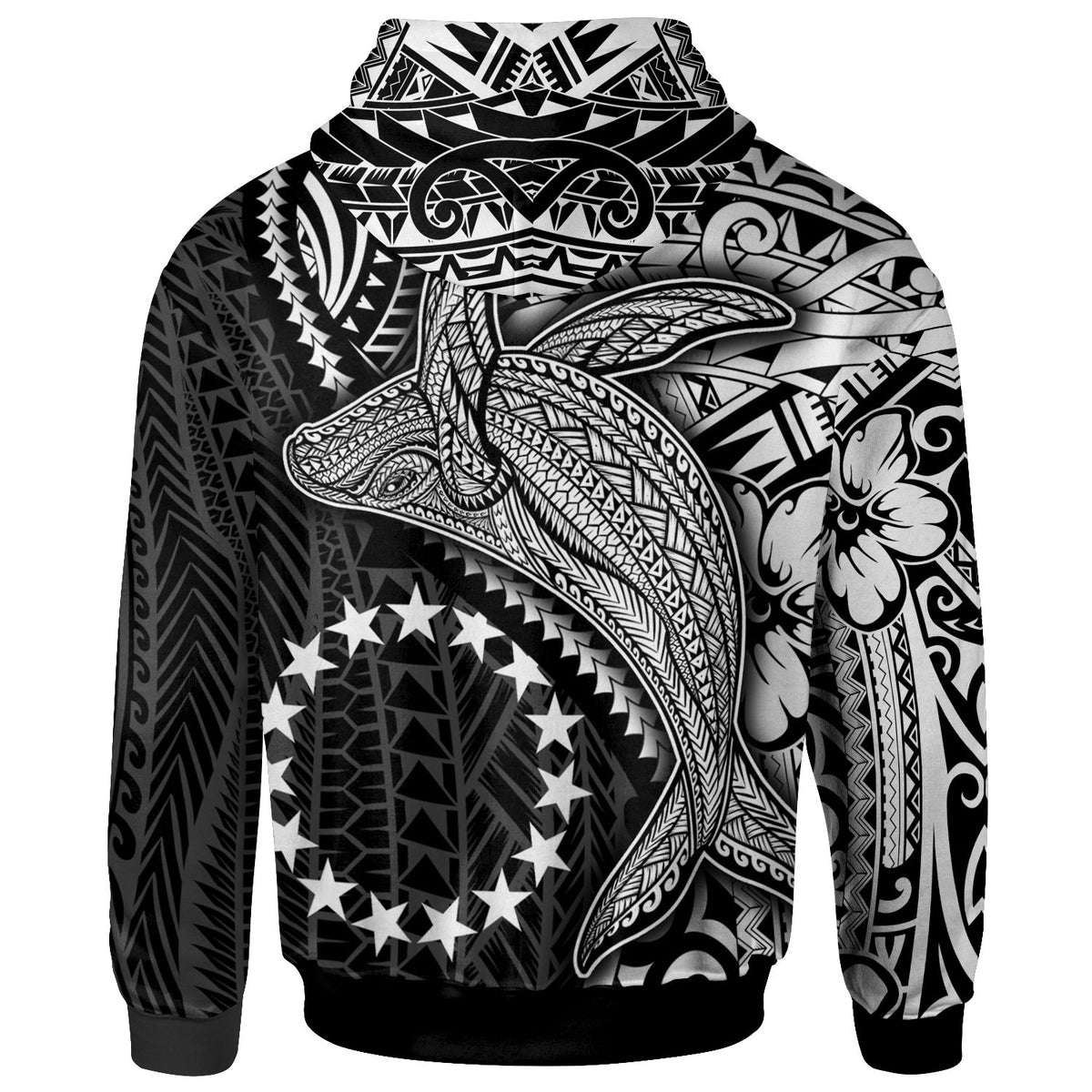 Cook Islands Zip up Hoodie Humpback Whale & Coat of Arms White - Polynesian Pride