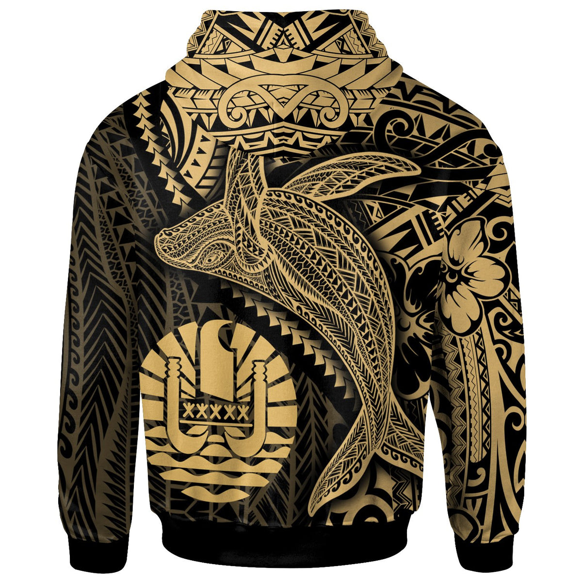 Tahiti Zip up Hoodie Humpback Whale & Coat of Arms Gold - Polynesian Pride