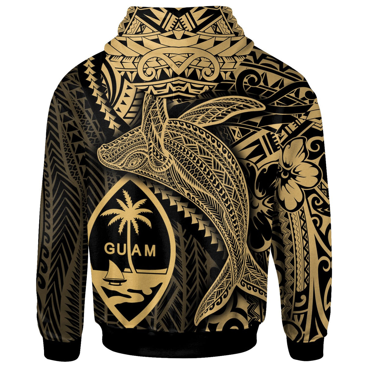 Guam Zip up Hoodie Humpback Whale & Coat of Arms Gold - Polynesian Pride
