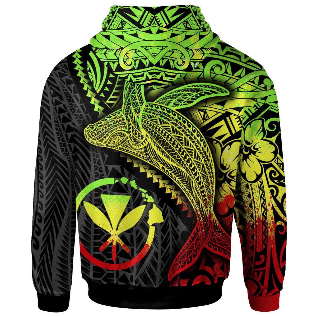 Hawaii Kanaka Maoli Map Zip up Hoodie Humpback Whale & Coat of Arms Reggae - Polynesian Pride