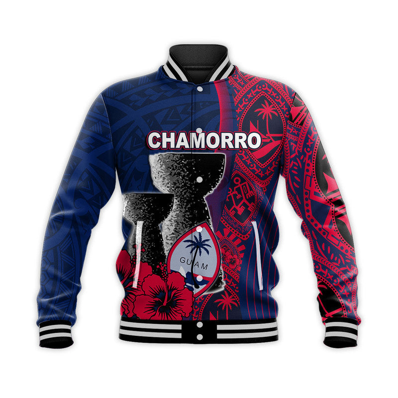 (Custom Personalised) Guam Chamorro Baseball Jacket Flag Color Style LT6 Unisex Blue - Polynesian Pride