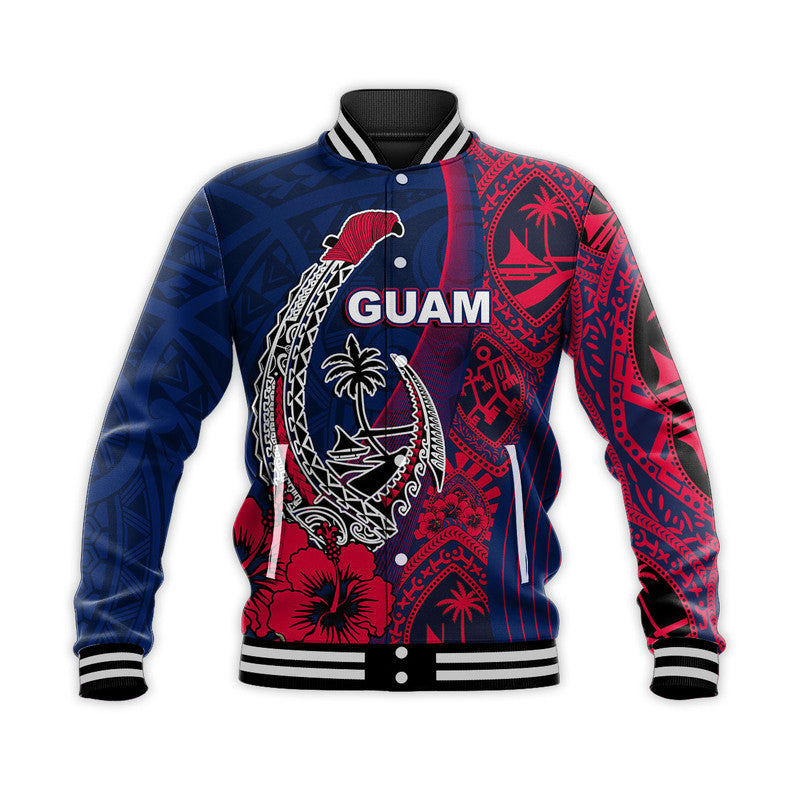 (Custom Personalised) Guam Fish Hook Baseball Jacket Flag Color Style LT6 Unisex Blue - Polynesian Pride