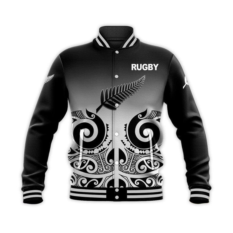 (Custom Personalised) New Zealand Rugby Baseball Jacket - Maori style LT6 Unisex Black - Polynesian Pride