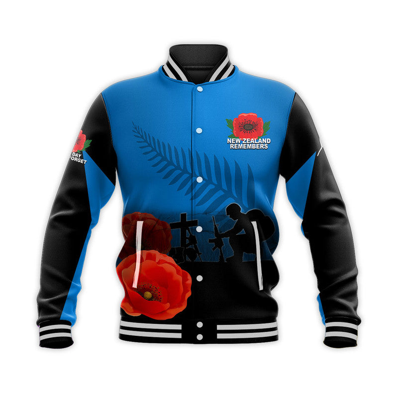 (Custom Personalised) Anzac Day- New Zealand Remembers Baseball Jacket LT6 Unisex Blue - Polynesian Pride