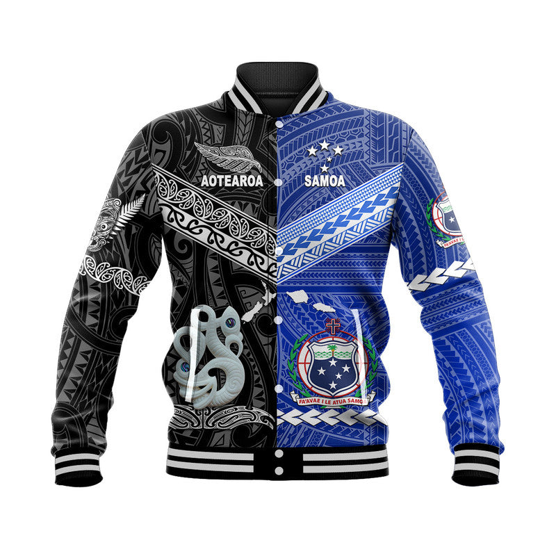 Samoa And New Zealand Baseball Jacket Together - Black LT8 Unisex Black - Polynesian Pride