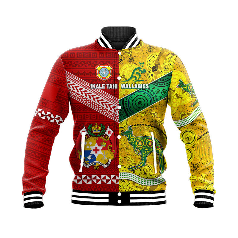 Tonga Ikale Tahi Ngatu And Australia Wallabies Aboriginal Baseball Jacket Rugby Together LT8 Unisex - Polynesian Pride
