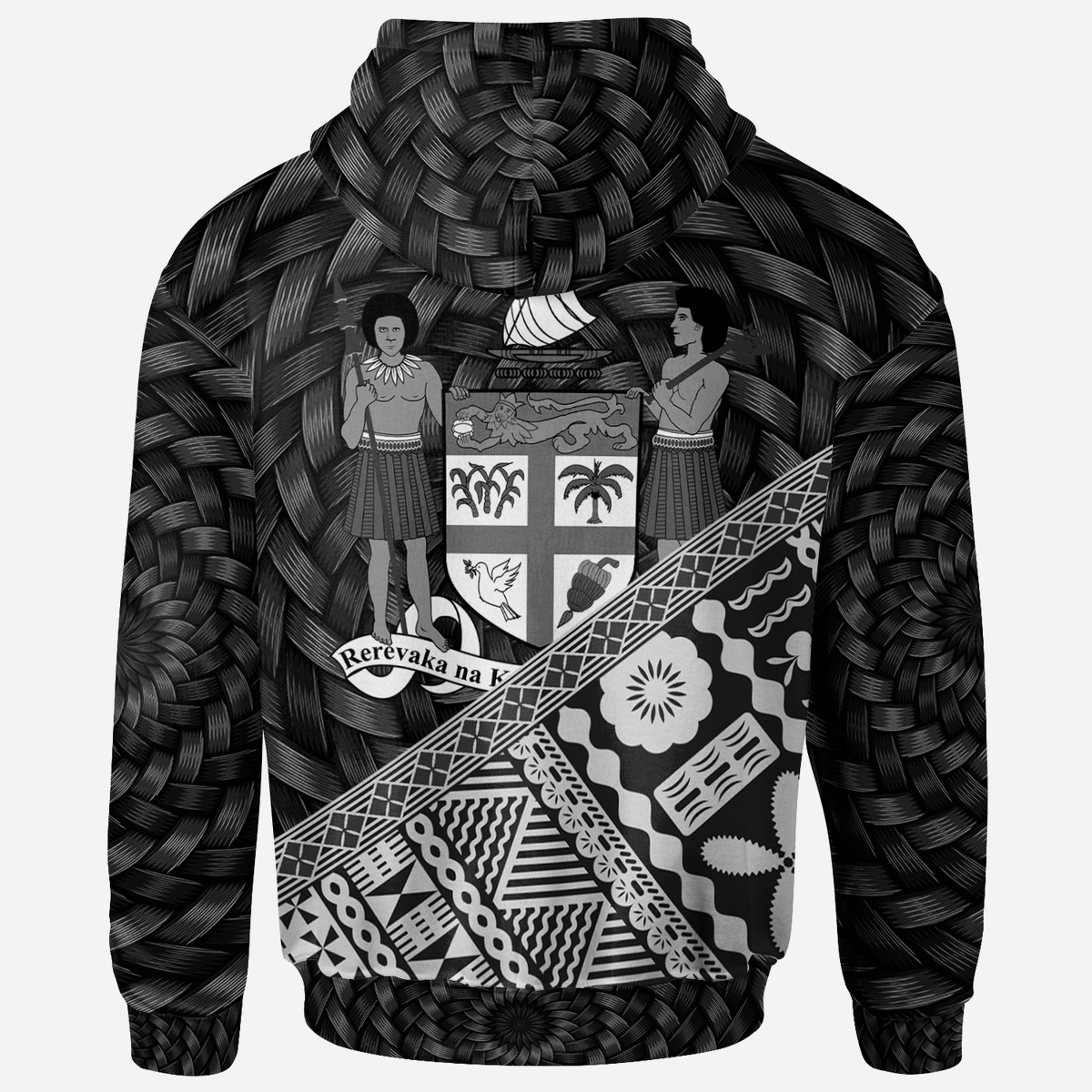 Fiji Zip Hoodie Custom Black Tapa Patterns With Bamboo - Polynesian Pride