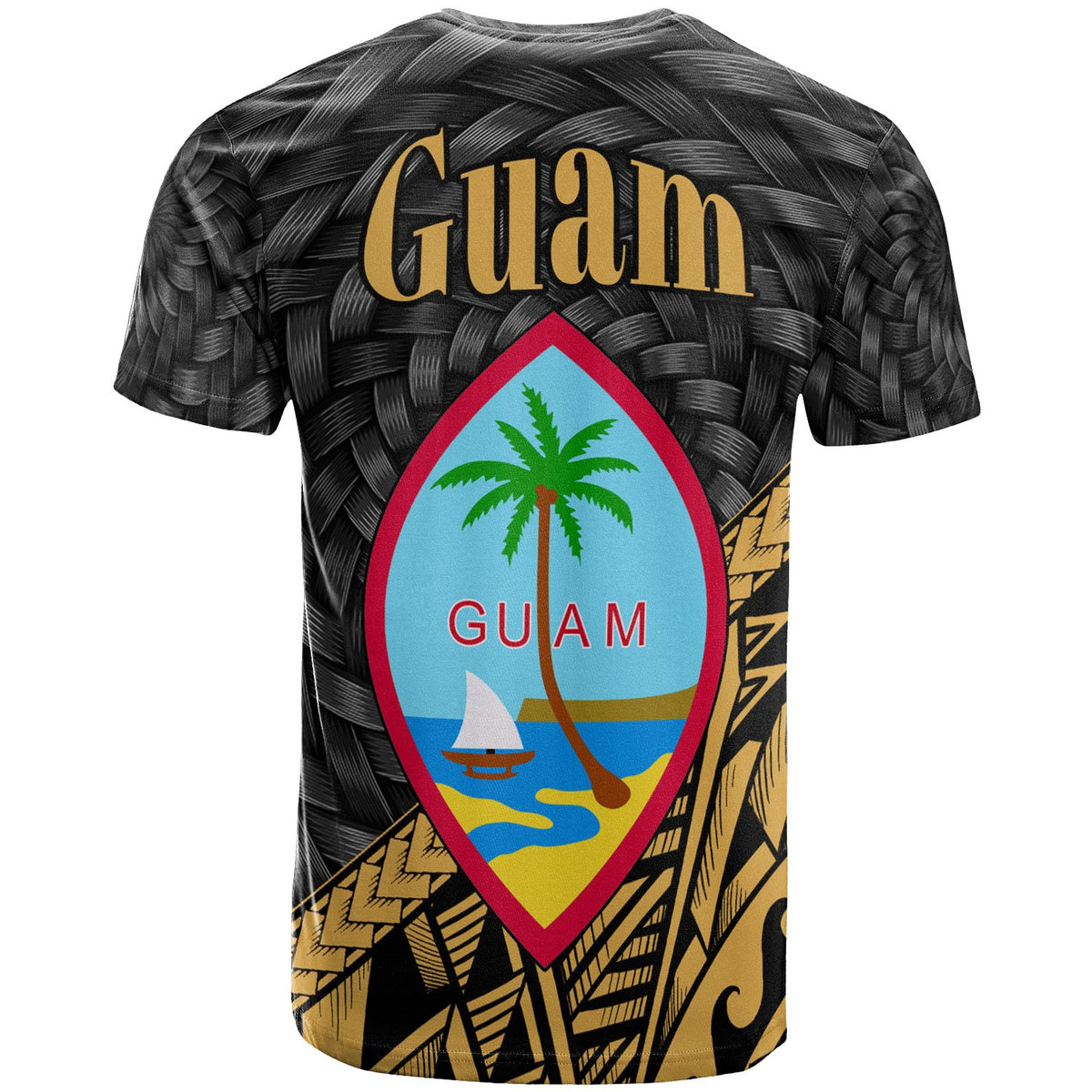 Guam T Shirt Custom Gold Tapa Patterns With Bamboo - Polynesian Pride