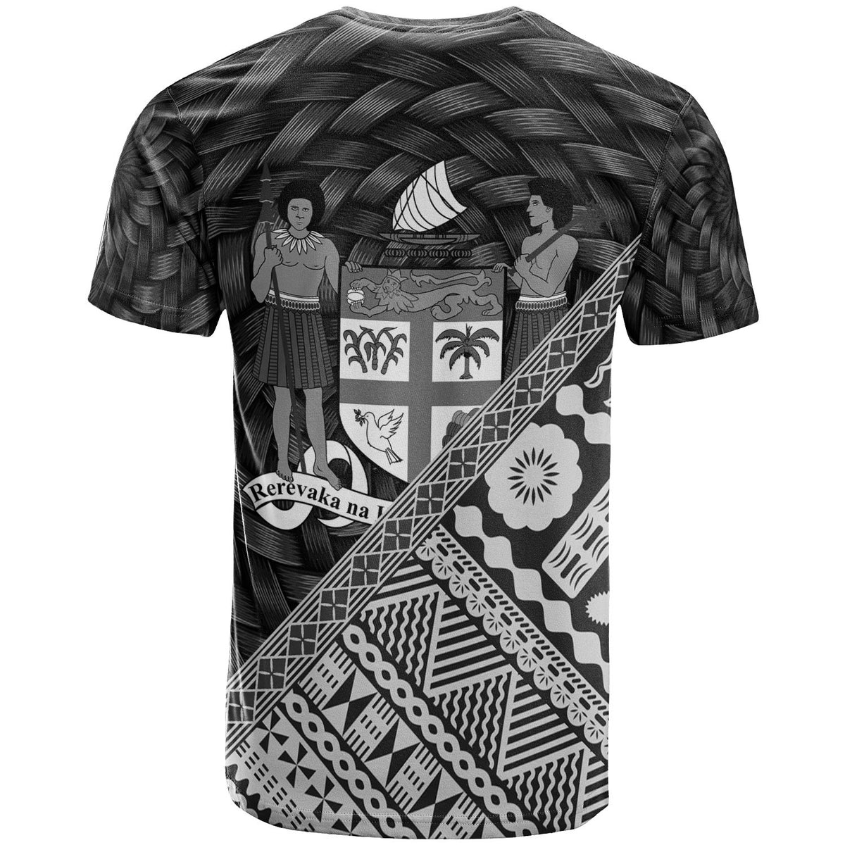 Fiji T Shirt Black Tapa Patterns With Bamboo - Polynesian Pride