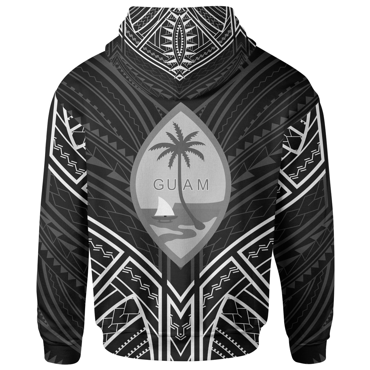 Guam Zip Hoodie Guam Seal Black Tribal Patterns - Polynesian Pride