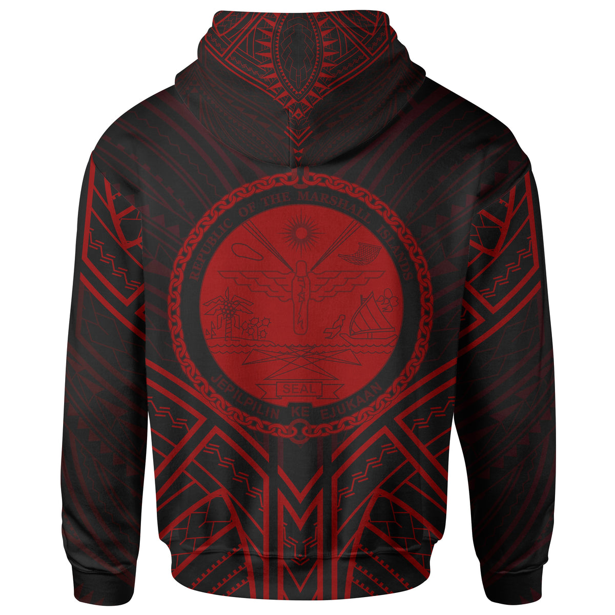 Marshall Islands Hoodie Marshall Islands Seal Red Tribal Patterns - Polynesian Pride