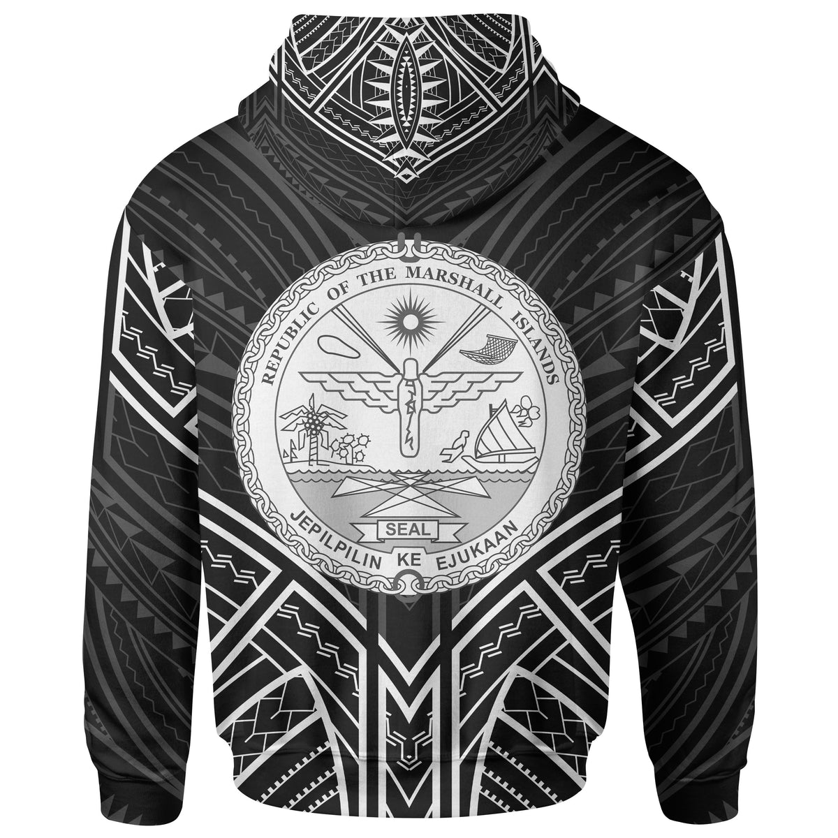 Marshall Islands Zip Hoodie Marshall Islands Seal Black Tribal Patterns - Polynesian Pride