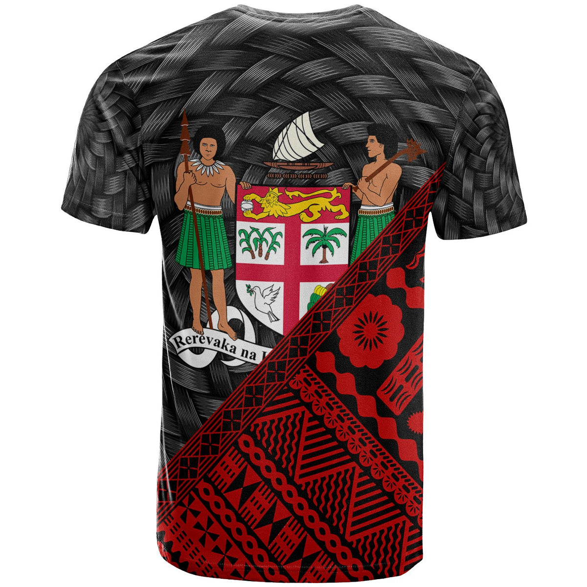 Fiji T Shirt Custom Red Tapa Patterns With Bamboo - Polynesian Pride