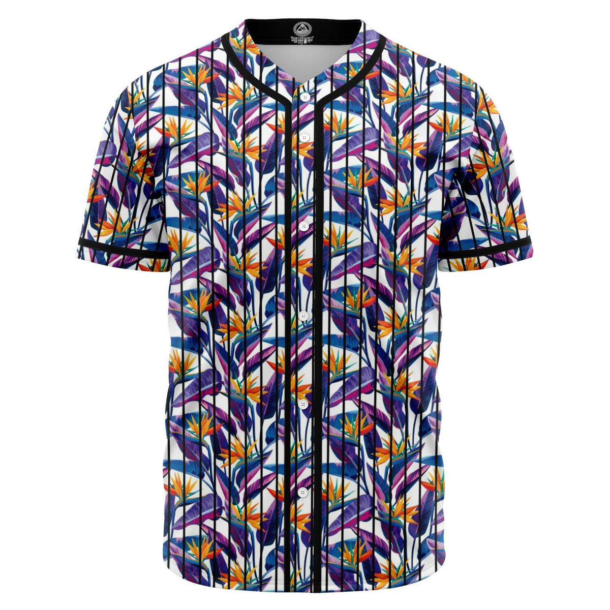Tropical Strelitzia Baseball Jersey Black - Polynesian Pride