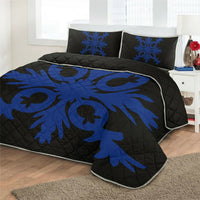 Hawaiian Royal Pattern Quilt Bed Set - Black And Blue - F2 Style - AH - Polynesian Pride