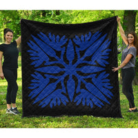 Hawaiian Royal Pattern Premium Quilt - Black And Blue - A3 Style - AH Blue - Polynesian Pride