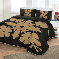 Hawaiian Royal Pattern Quilt Bed Set - Black And Gold - K1 Style - AH - Polynesian Pride