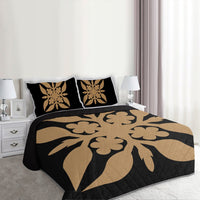 Hawaiian Royal Pattern Quilt Bed Set - Black And Gold - G1 Style - AH - Polynesian Pride