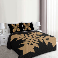 Hawaiian Royal Pattern Quilt Bed Set - Black And Gold - E2 Style - AH - Polynesian Pride