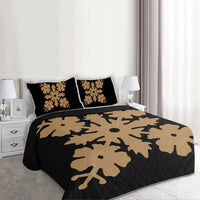 Hawaiian Royal Pattern Quilt Bed Set - Black And Gold - K1 Style - AH - Polynesian Pride
