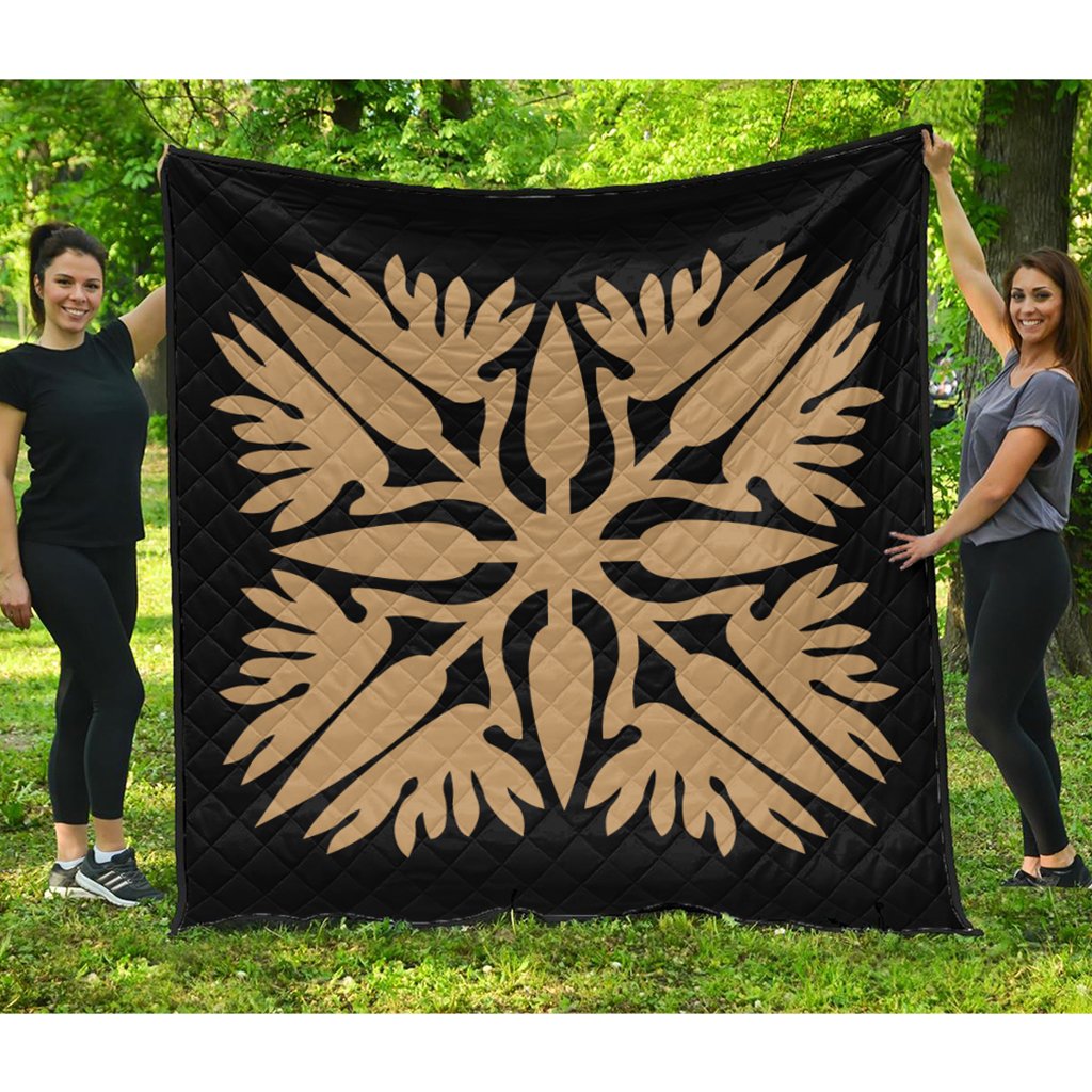 Hawaiian Royal Pattern Premium Quilt - Black And Gold - A3 Style - AH Gold - Polynesian Pride