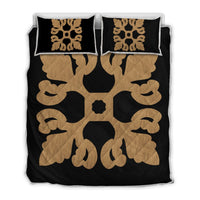 Hawaiian Royal Pattern Quilt Bed Set - Black And Gold - M1 Style - AH Gold - Polynesian Pride