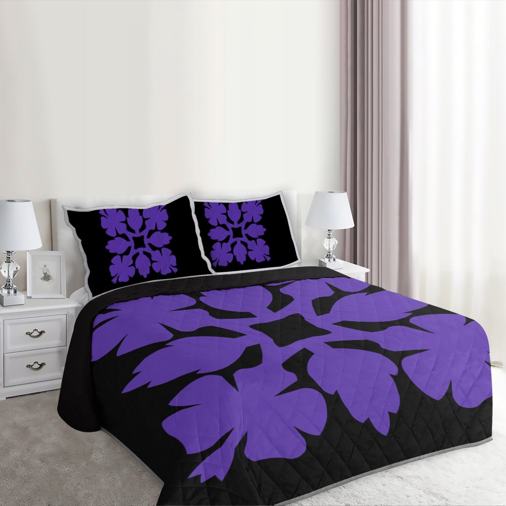 Hawaiian Royal Pattern Quilt Bed Set - Black And Purple - C1 Style - AH - Polynesian Pride