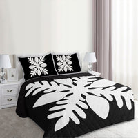 Hawaiian Royal Pattern Quilt Bed Set - Black And White - D1 Style - AH - Polynesian Pride