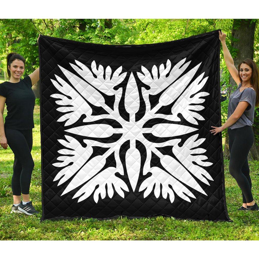 Hawaiian Royal Pattern Premium Quilt - Black And White - A3 Style - AH White - Polynesian Pride