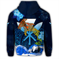 Kanaka Hammerhead Sharks Polynesian Hibiscus Hoodie Zip Bloom - Polynesian Pride
