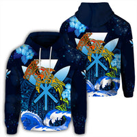 Kanaka Hammerhead Sharks Polynesian Hibiscus Hoodie Bloom Unisex Blue - Polynesian Pride