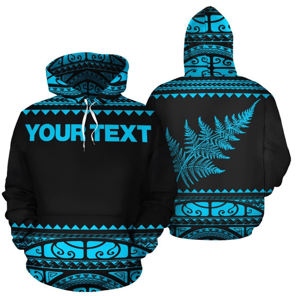 New Zealand Maori Hoodie, Aotearoa Silver Fern Pullover Hoodie Blue Customized Unisex Black - Polynesian Pride